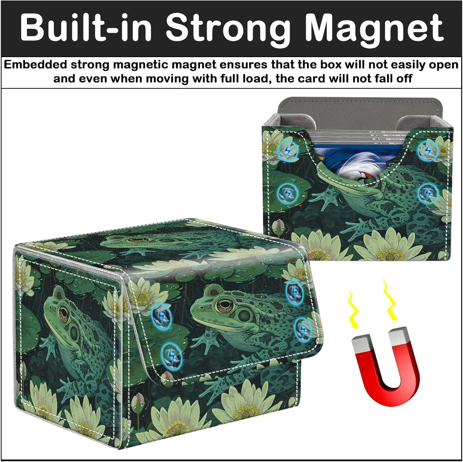 Card Deck Box for MTG Trading Cards with Magnetic Closure,Premium Card Storage Box Case Cover for TCG CCG Magic Cards,Green Frog Lotus