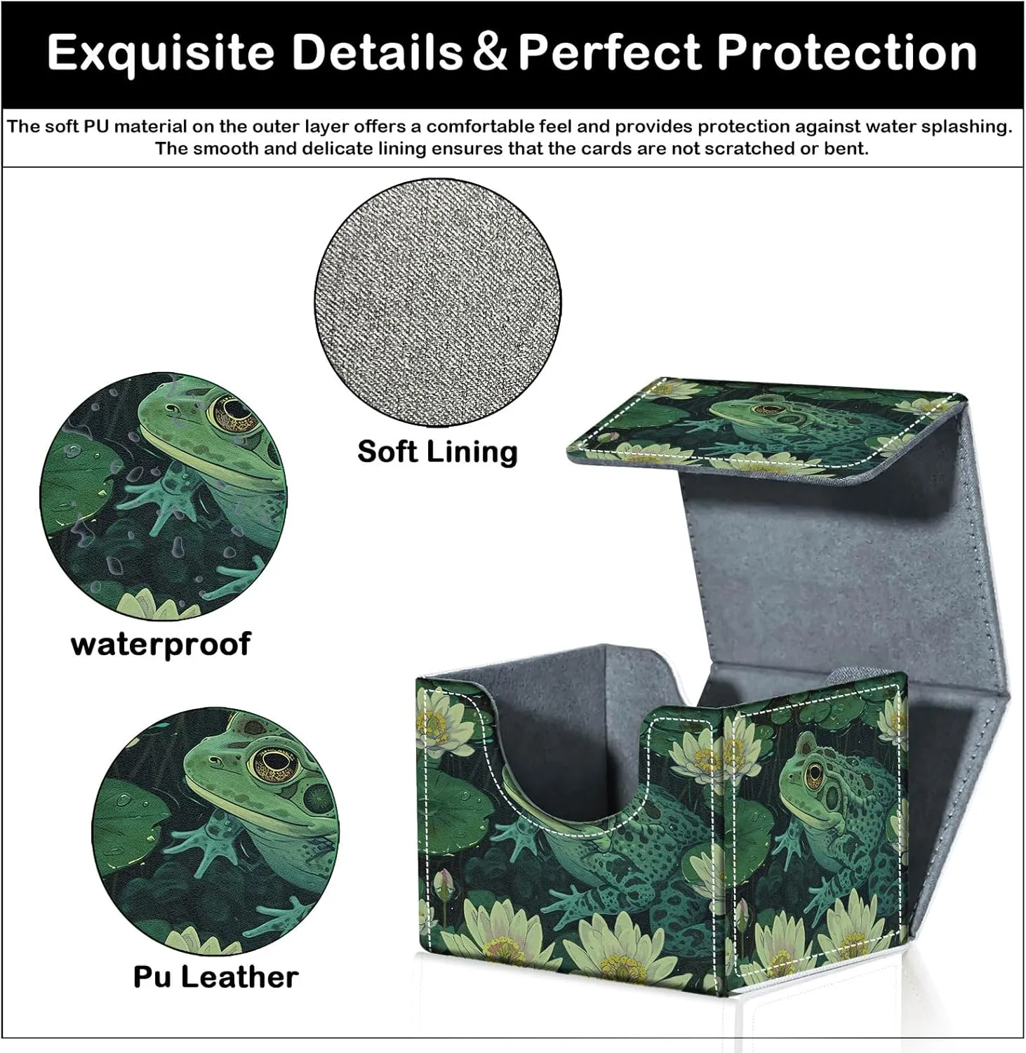 Card Deck Box for MTG Trading Cards with Magnetic Closure,Premium Card Storage Box Case Cover for TCG CCG Magic Cards,Green Frog Lotus