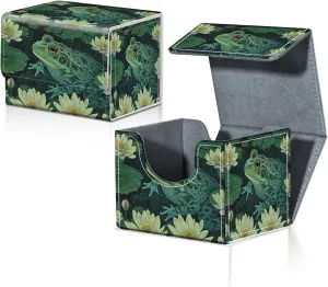 Card Deck Box for MTG Trading Cards with Magnetic Closure,Premium Card Storage Box Case Cover for TCG CCG Magic Cards,Green Frog Lotus