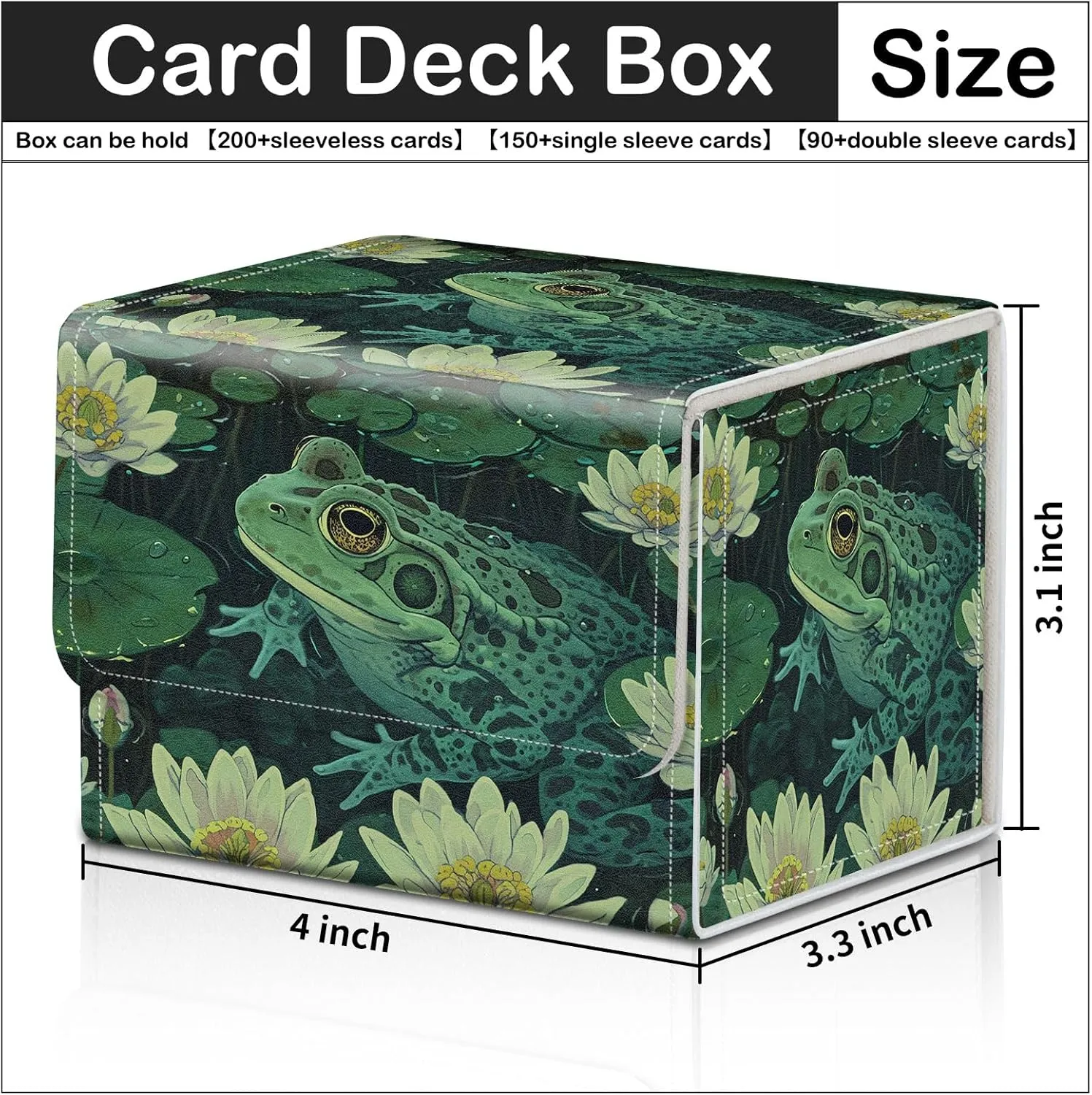 Card Deck Box for MTG Trading Cards with Magnetic Closure,Premium Card Storage Box Case Cover for TCG CCG Magic Cards,Green Frog Lotus