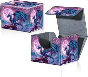 Card Deck Box for MTG Trading Cards with Magnetic Closure,Premium Card Storage Box Case Cover for TCG CCG Magic Cards,Purple Dragon Moon