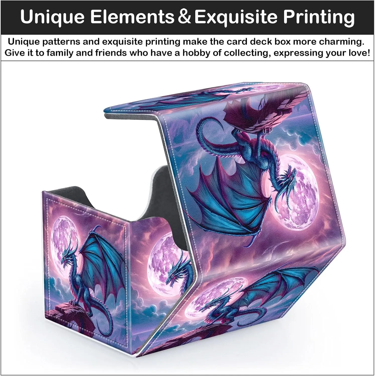 Card Deck Box for MTG Trading Cards with Magnetic Closure,Premium Card Storage Box Case Cover for TCG CCG Magic Cards,Purple Dragon Moon