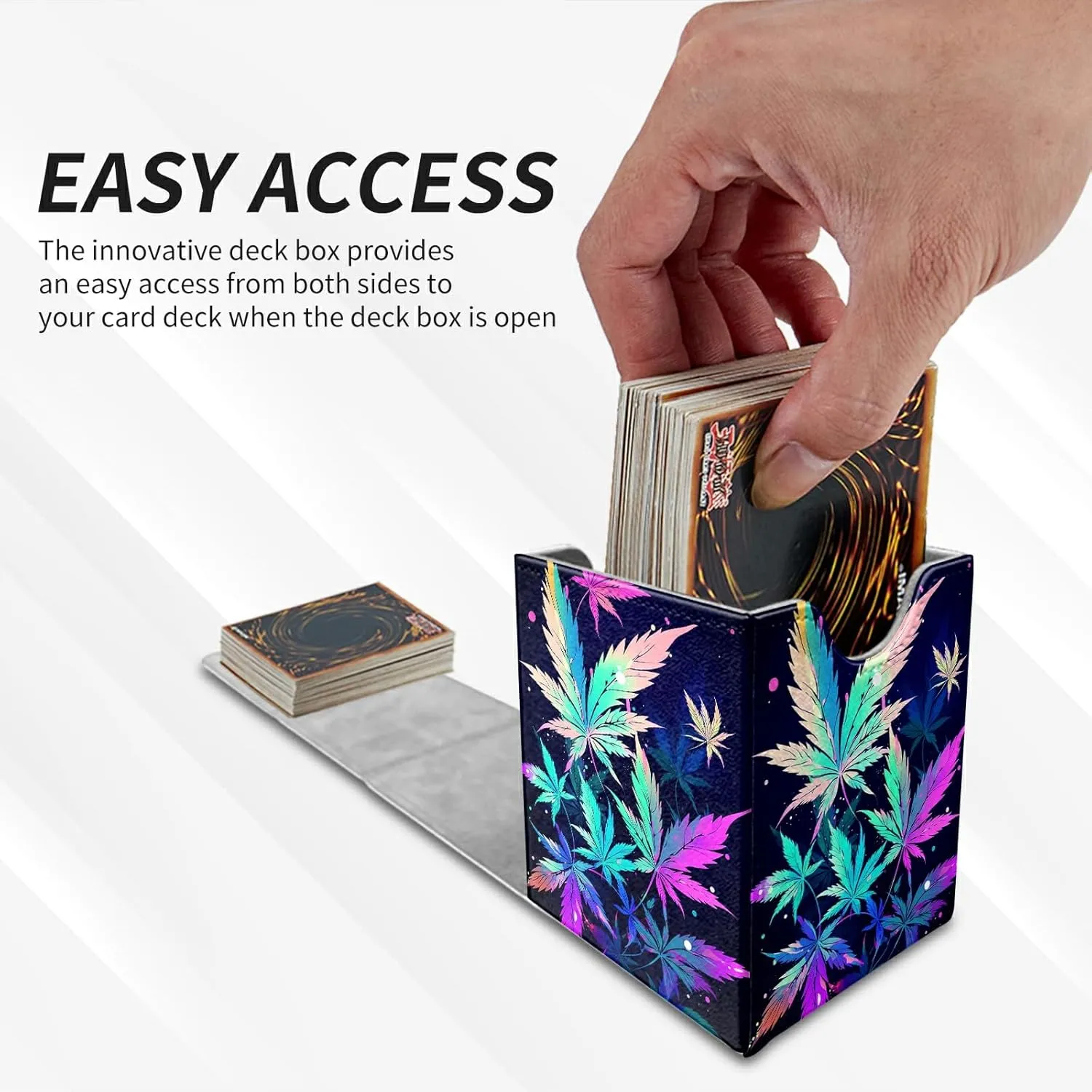 Card Deck Box Trading Cards with Strong Magnet Colorful Leaves Theme Commander Storage Magic Premium Card Case for TCG CCG Magic Cards