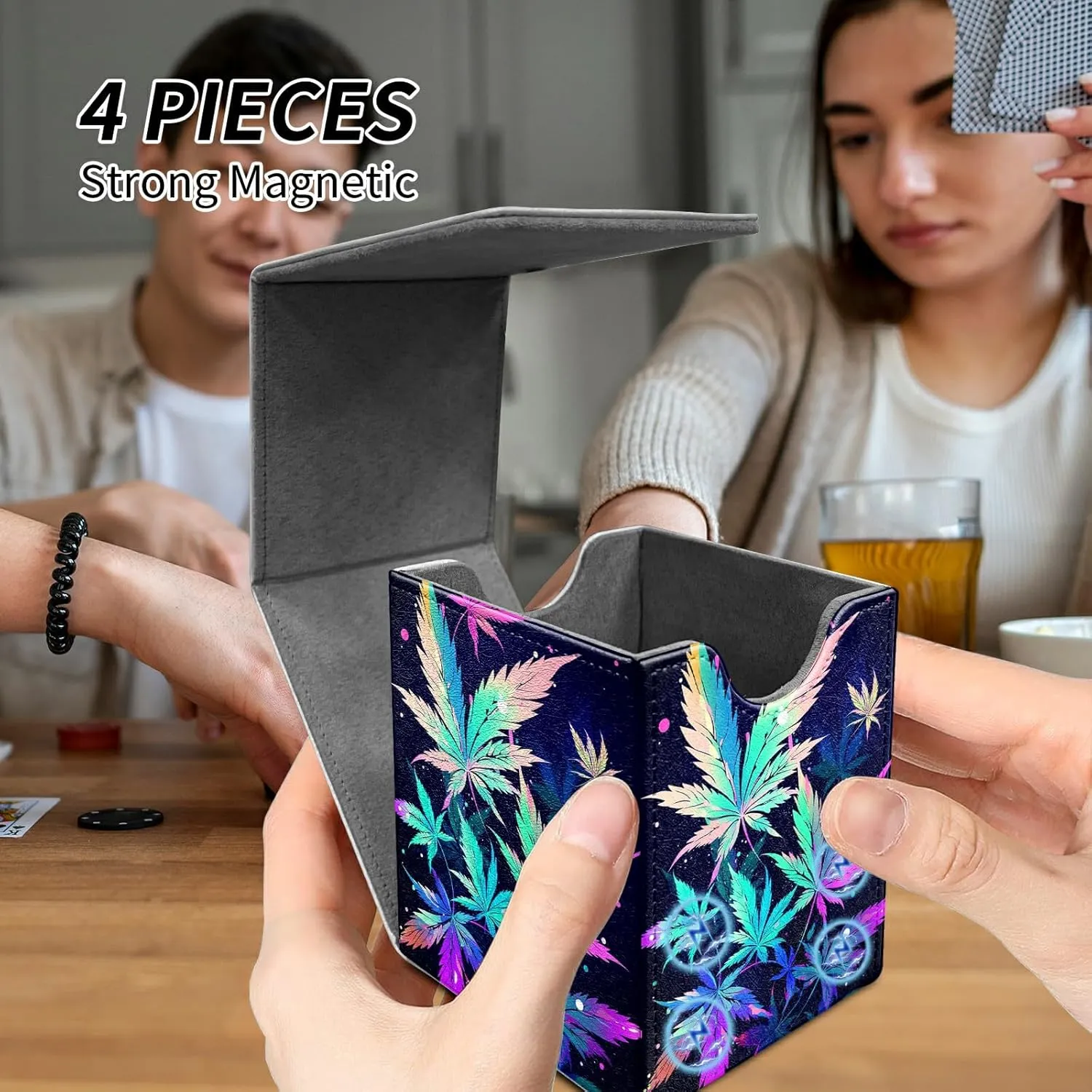 Card Deck Box Trading Cards with Strong Magnet Colorful Leaves Theme Commander Storage Magic Premium Card Case for TCG CCG Magic Cards