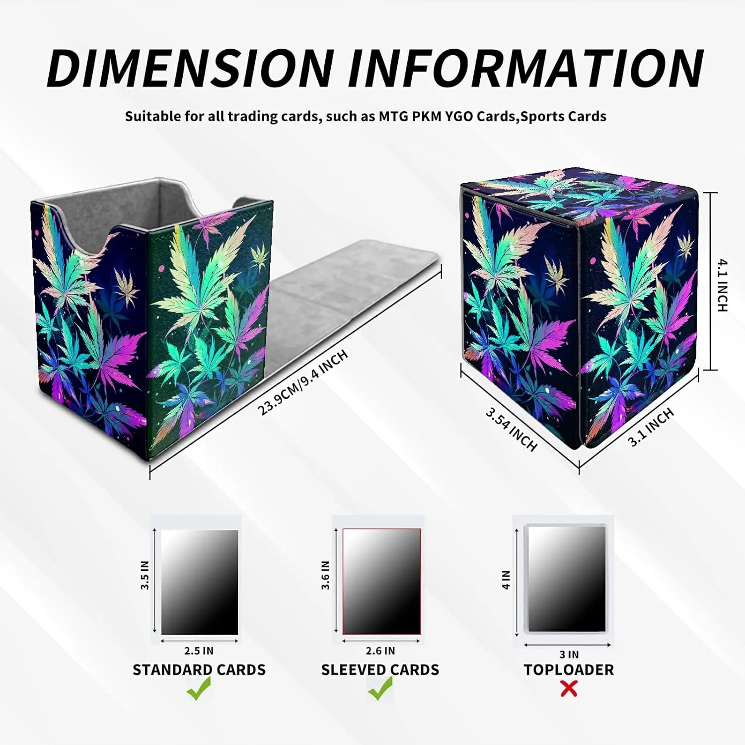 Card Deck Box Trading Cards with Strong Magnet Colorful Leaves Theme Commander Storage Magic Premium Card Case for TCG CCG Magic Cards