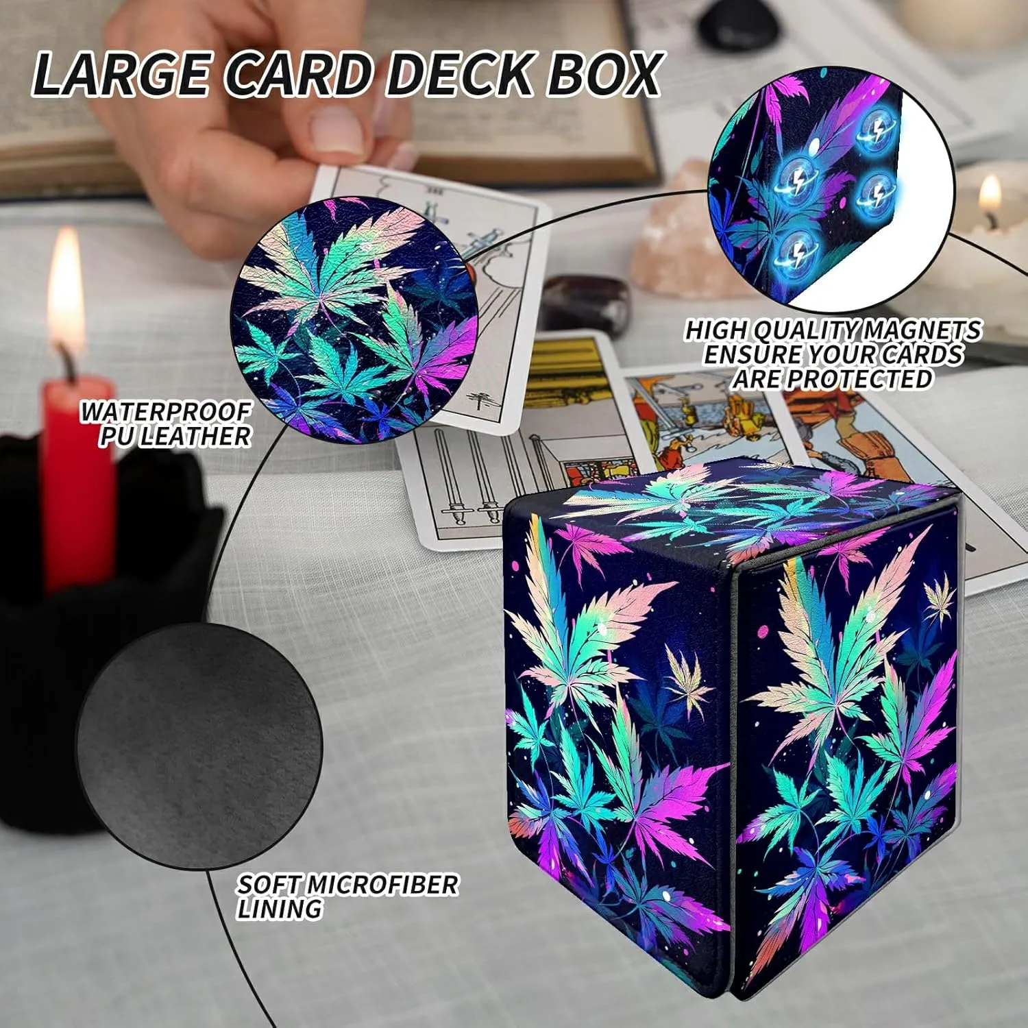 Card Deck Box Trading Cards with Strong Magnet Colorful Leaves Theme Commander Storage Magic Premium Card Case for TCG CCG Magic Cards