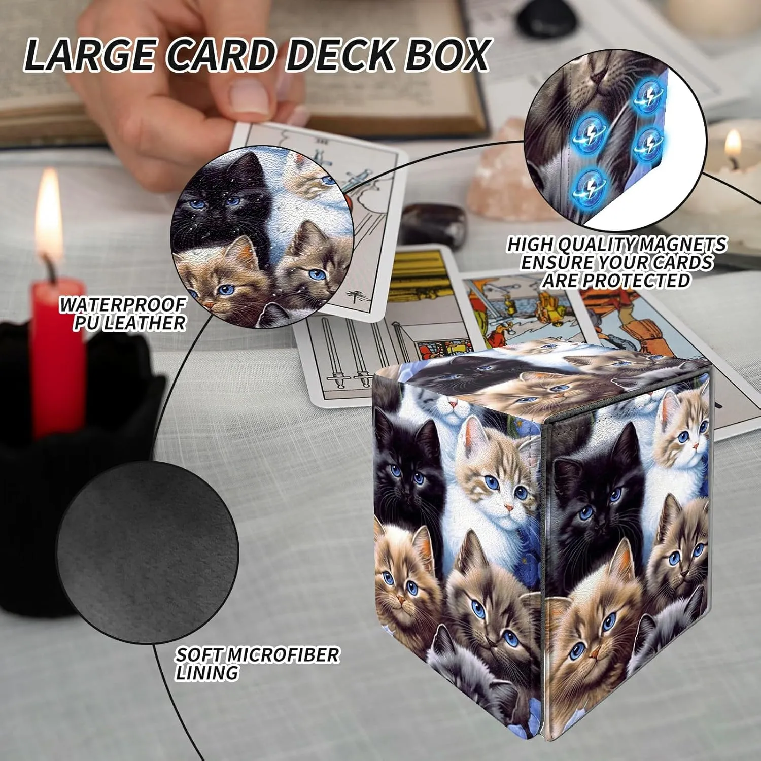 Card Deck Box Trading Cards with Strong Magnet Cute Cat Theme Commander Storage Magic Premium Card Case for TCG CCG Magic Cards