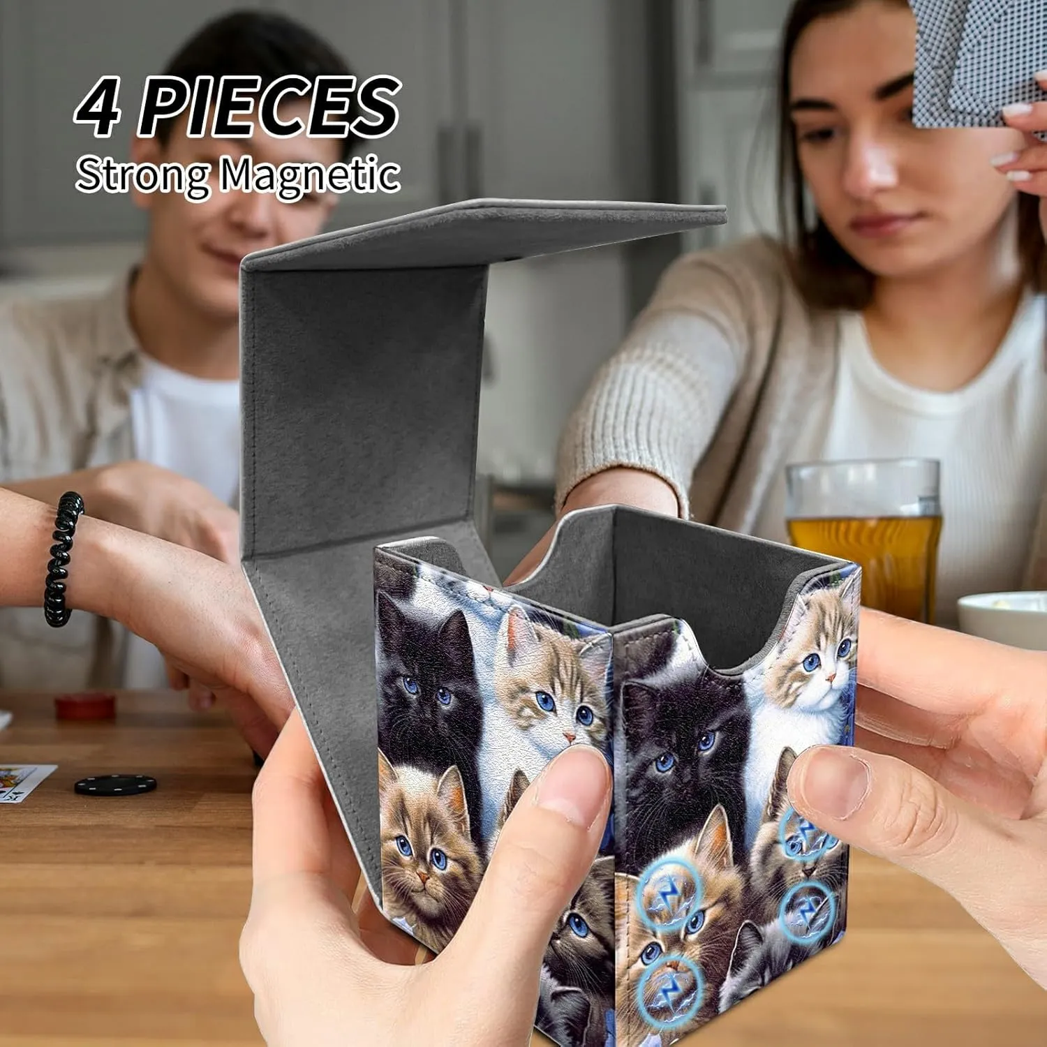 Card Deck Box Trading Cards with Strong Magnet Cute Cat Theme Commander Storage Magic Premium Card Case for TCG CCG Magic Cards