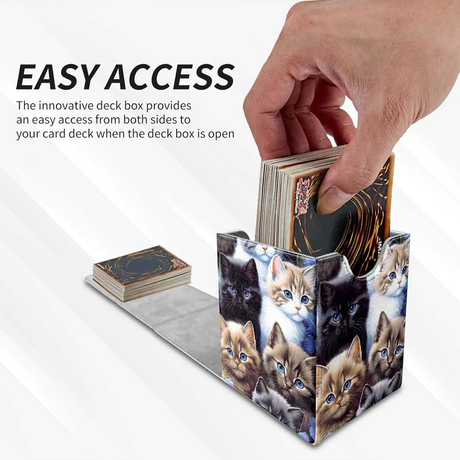 Card Deck Box Trading Cards with Strong Magnet Cute Cat Theme Commander Storage Magic Premium Card Case for TCG CCG Magic Cards