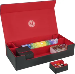 Card Deck Box,X-Large Premium Trading Card Storage Case with Mat and Dice Compartment,Magnetic Game Deck Display Case Compatible with MTG/TCG/Yugioh/Magic/Commander(Black＆Red)