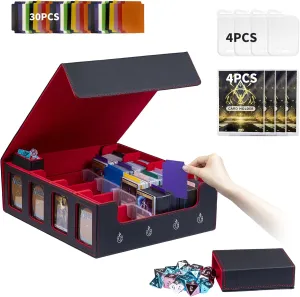 Card Storage Box 3200  MTG Commander Deck Box TCG Deck Case with Display Windows Dice Tray,Card Organizer 30 Colorful Dividers& 4 Supporters& 4 Toploaders