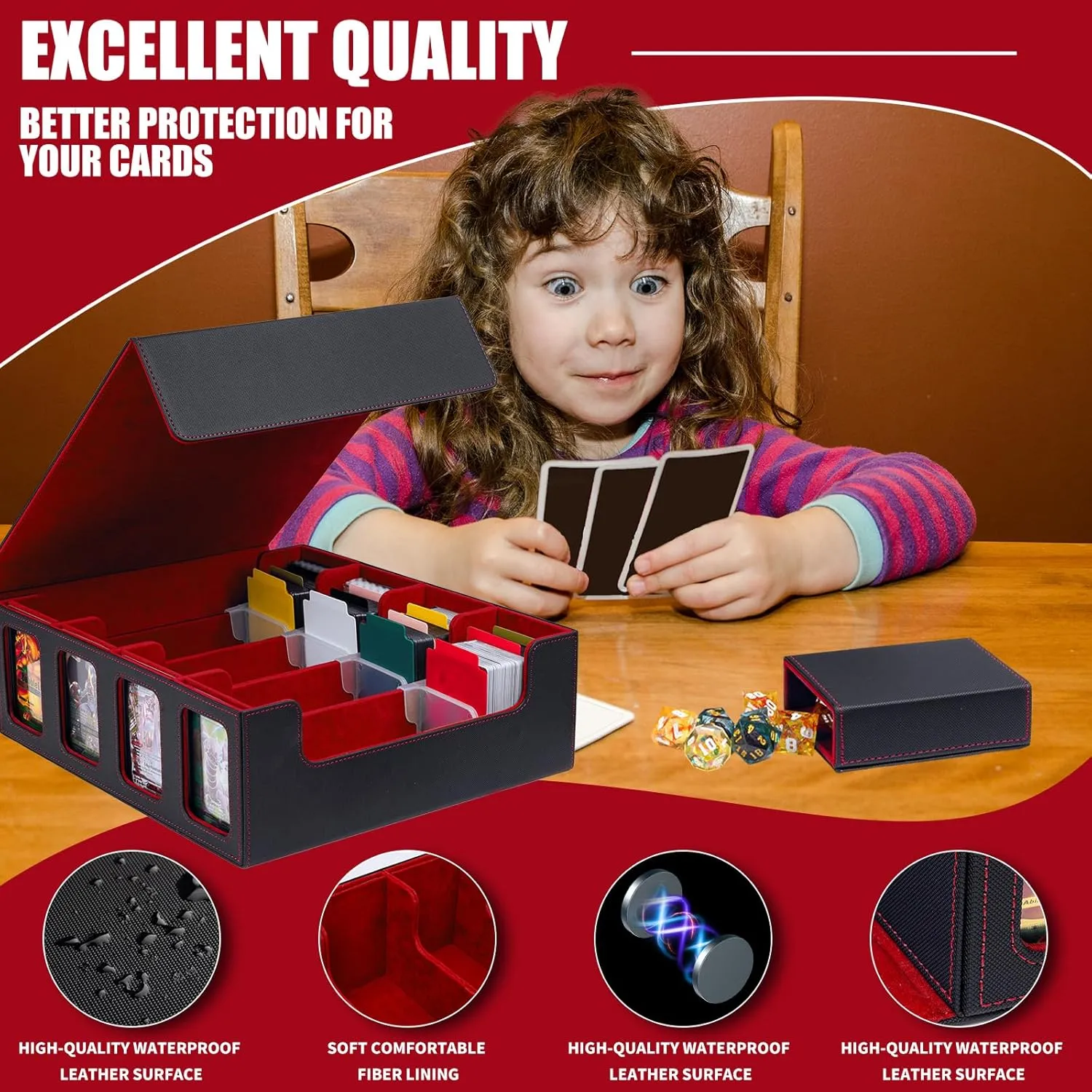 Card Storage Box 3200  MTG Commander Deck Box TCG Deck Case with Display Windows Dice Tray,Card Organizer 30 Colorful Dividers& 4 Supporters& 4 Toploaders