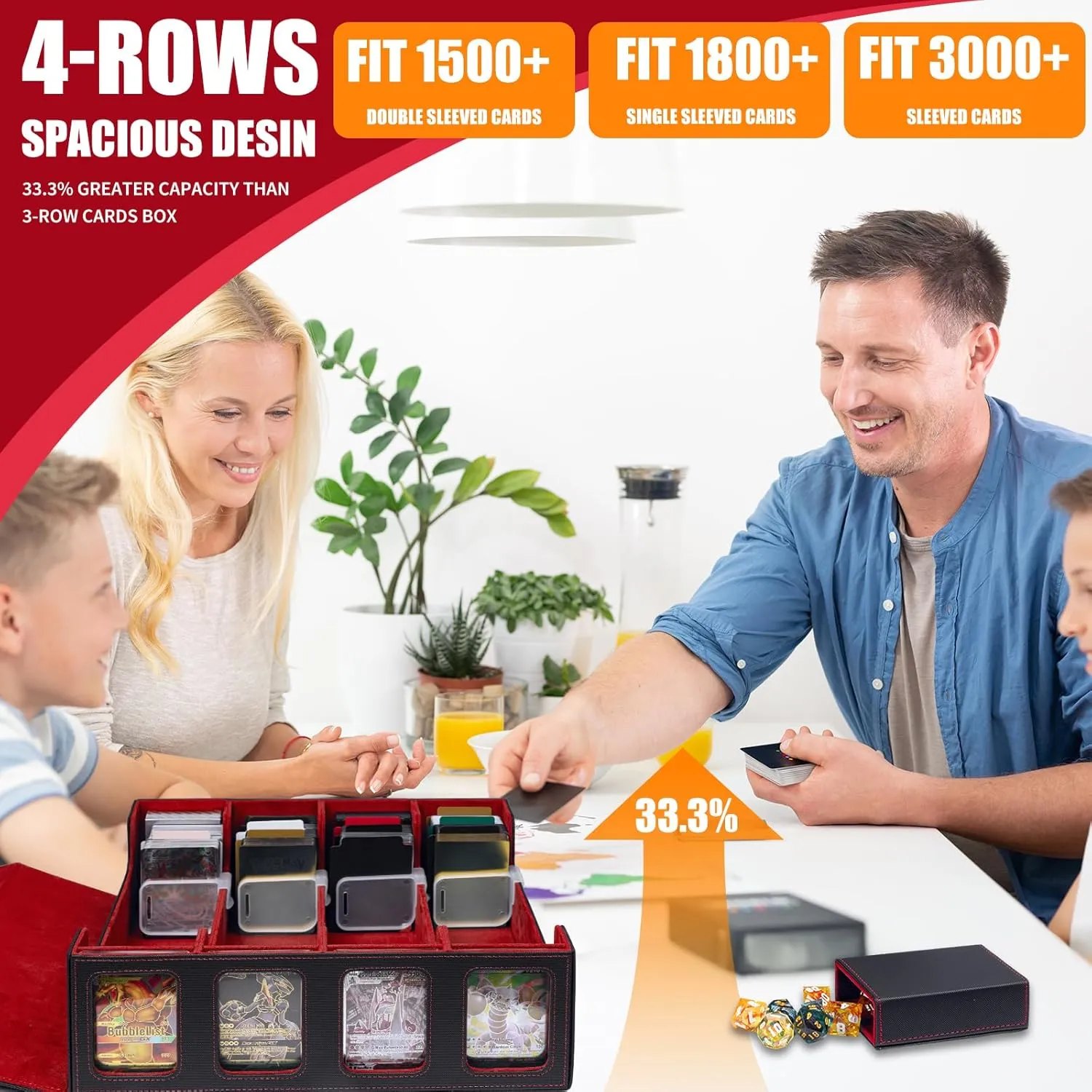 Card Storage Box 3200  MTG Commander Deck Box TCG Deck Case with Display Windows Dice Tray,Card Organizer 30 Colorful Dividers& 4 Supporters& 4 Toploaders
