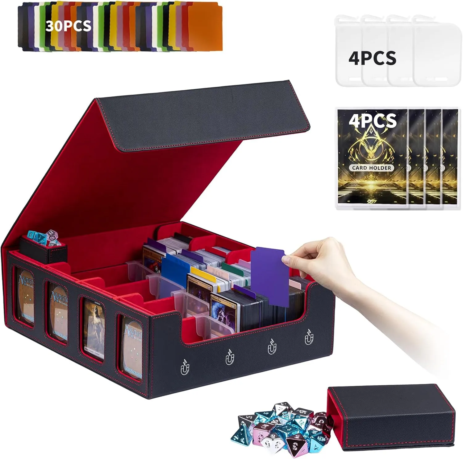Card Storage Box 3200  MTG Commander Deck Box TCG Deck Case with Display Windows Dice Tray,Card Organizer 30 Colorful Dividers& 4 Supporters& 4 Toploaders