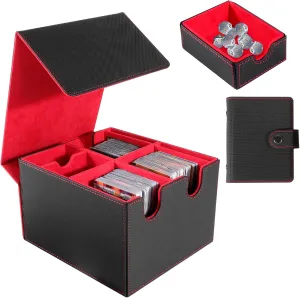 Card Storage Box For Trading Cards 700  With Dedicated Card Supporters and Viewing Windows, Storage Box for YugiOh, TCG, PTG (Black Red for medium)