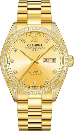 Carnival Men's Japan Automatic Mechanical Watch with Gold Plated Case