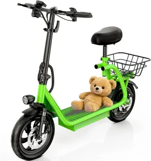 Caroma Peak 1200W Electric Scooter with Seat, LED Display and 3 Speed Modes,500Wh Battery up to 30Miles, Foldable Electric Scooter with Basket & Height Adjustable Seat