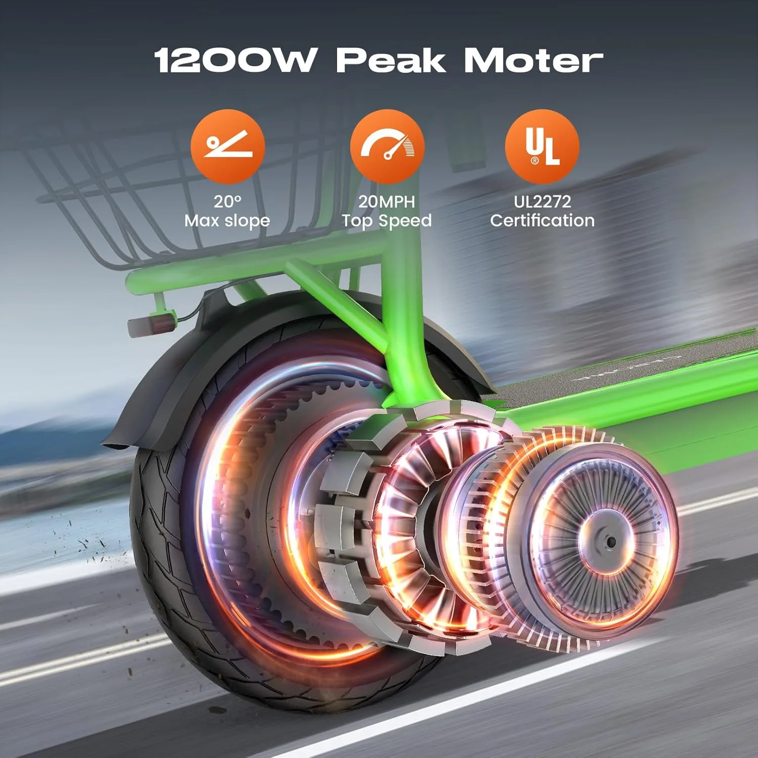 Caroma Peak 1200W Electric Scooter with Seat, LED Display and 3 Speed Modes,500Wh Battery up to 30Miles, Foldable Electric Scooter with Basket & Height Adjustable Seat