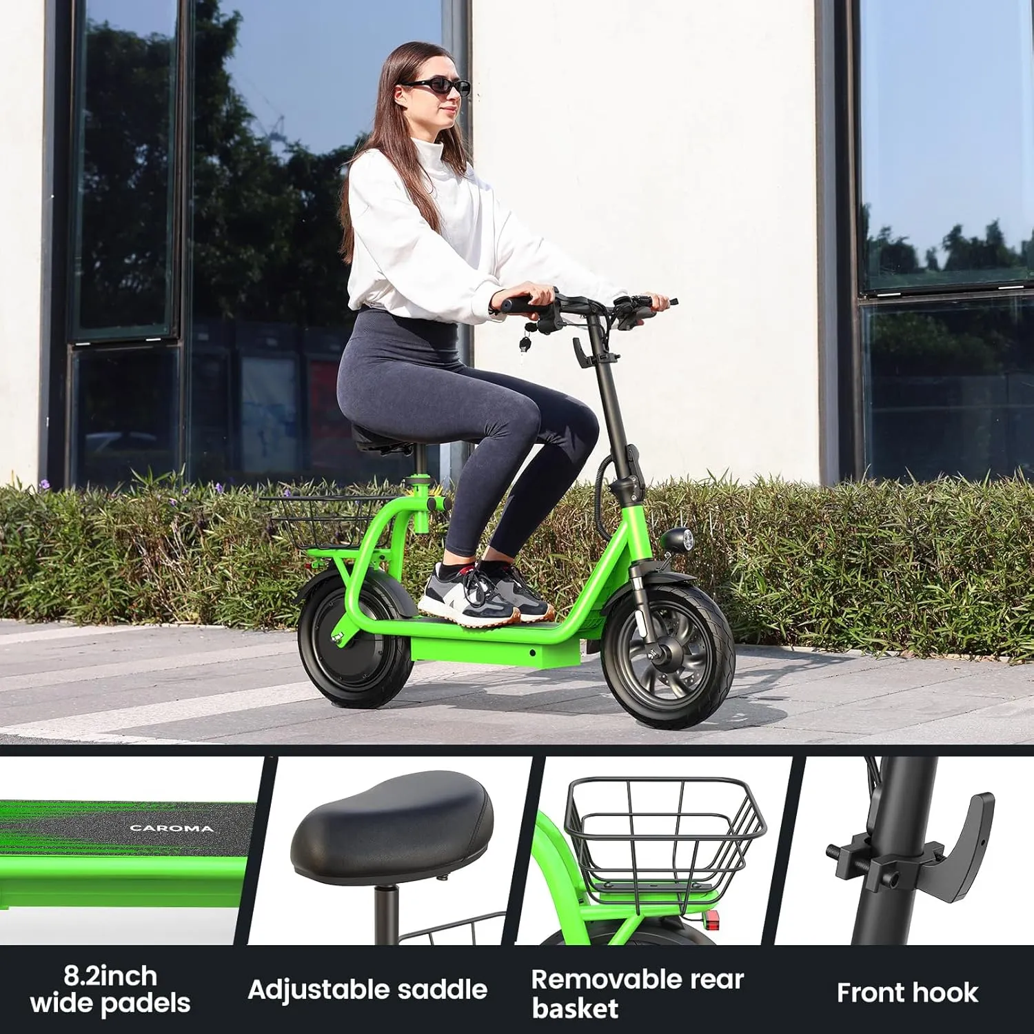 Caroma Peak 1200W Electric Scooter with Seat, LED Display and 3 Speed Modes,500Wh Battery up to 30Miles, Foldable Electric Scooter with Basket & Height Adjustable Seat