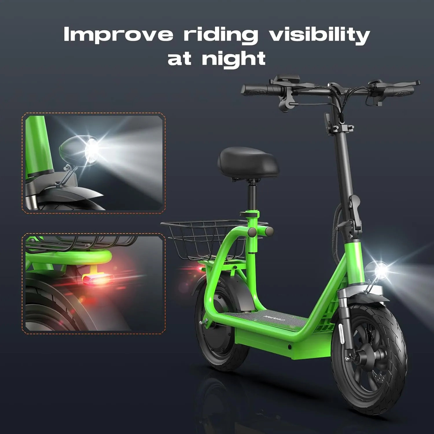 Caroma Peak 1200W Electric Scooter with Seat, LED Display and 3 Speed Modes,500Wh Battery up to 30Miles, Foldable Electric Scooter with Basket & Height Adjustable Seat