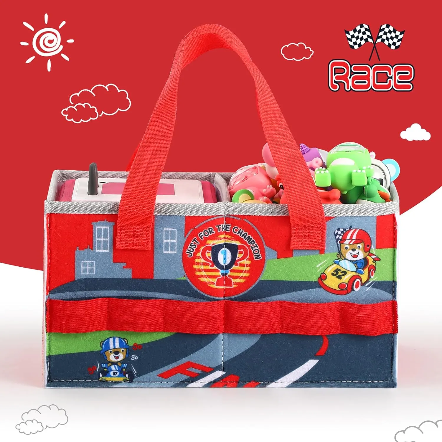 Carrying Case for Toniebox Starter Set and Tonies Figurines, Felt Organizer Travel Bag with Strap for Tonies Box, Travel Cloth Musical Toy Folding Bag for Toniebox Accessories