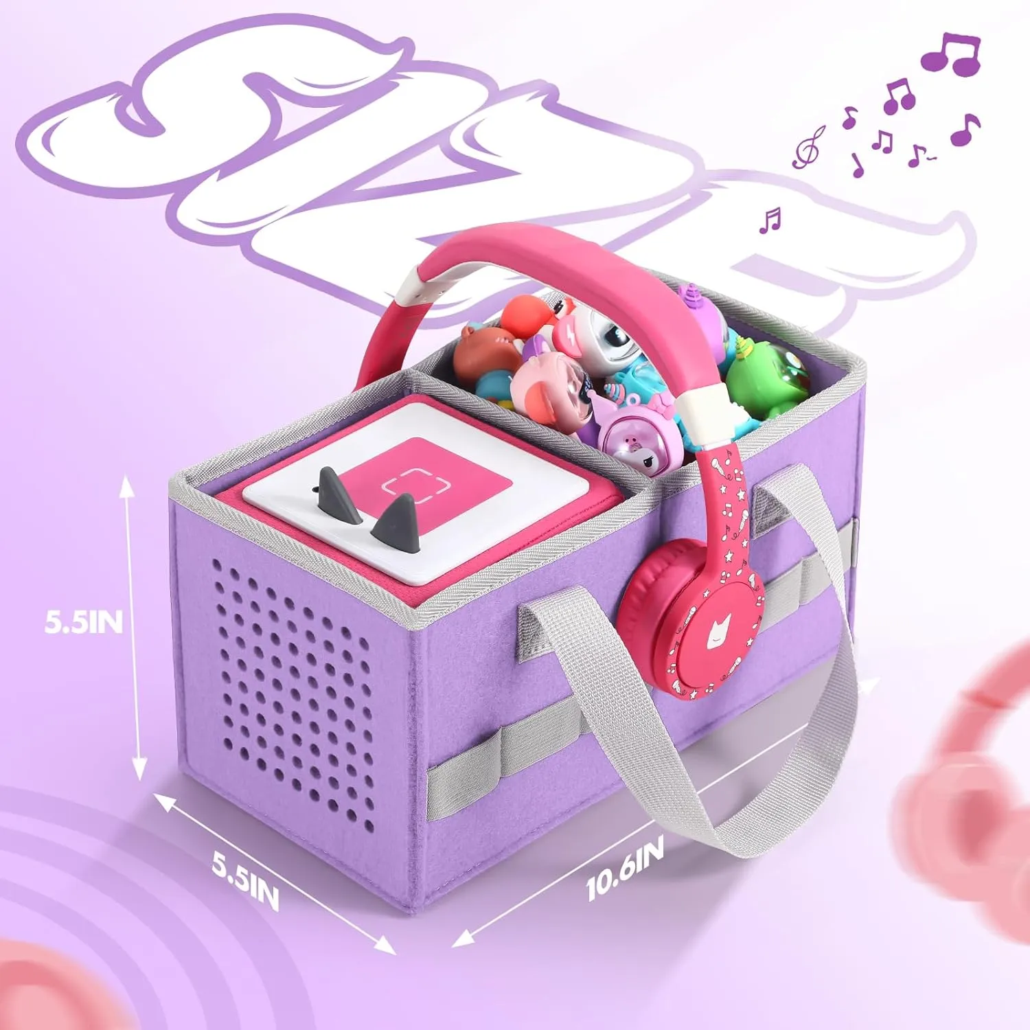Carrying Case for Toniebox Starter Set and Tonies Figurines, Felt Organizer Travel Bag with Strap for Tonies Box, Travel Cloth Musical Toy Folding Bag for Toniebox Accessories