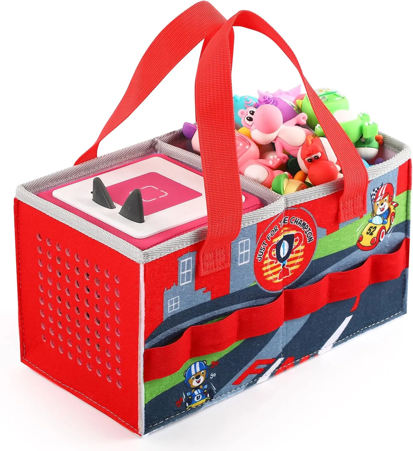Carrying Case for Toniebox Starter Set and Tonies Figurines, Felt Organizer Travel Bag with Strap for Tonies Box, Travel Cloth Musical Toy Folding Bag for Toniebox Accessories