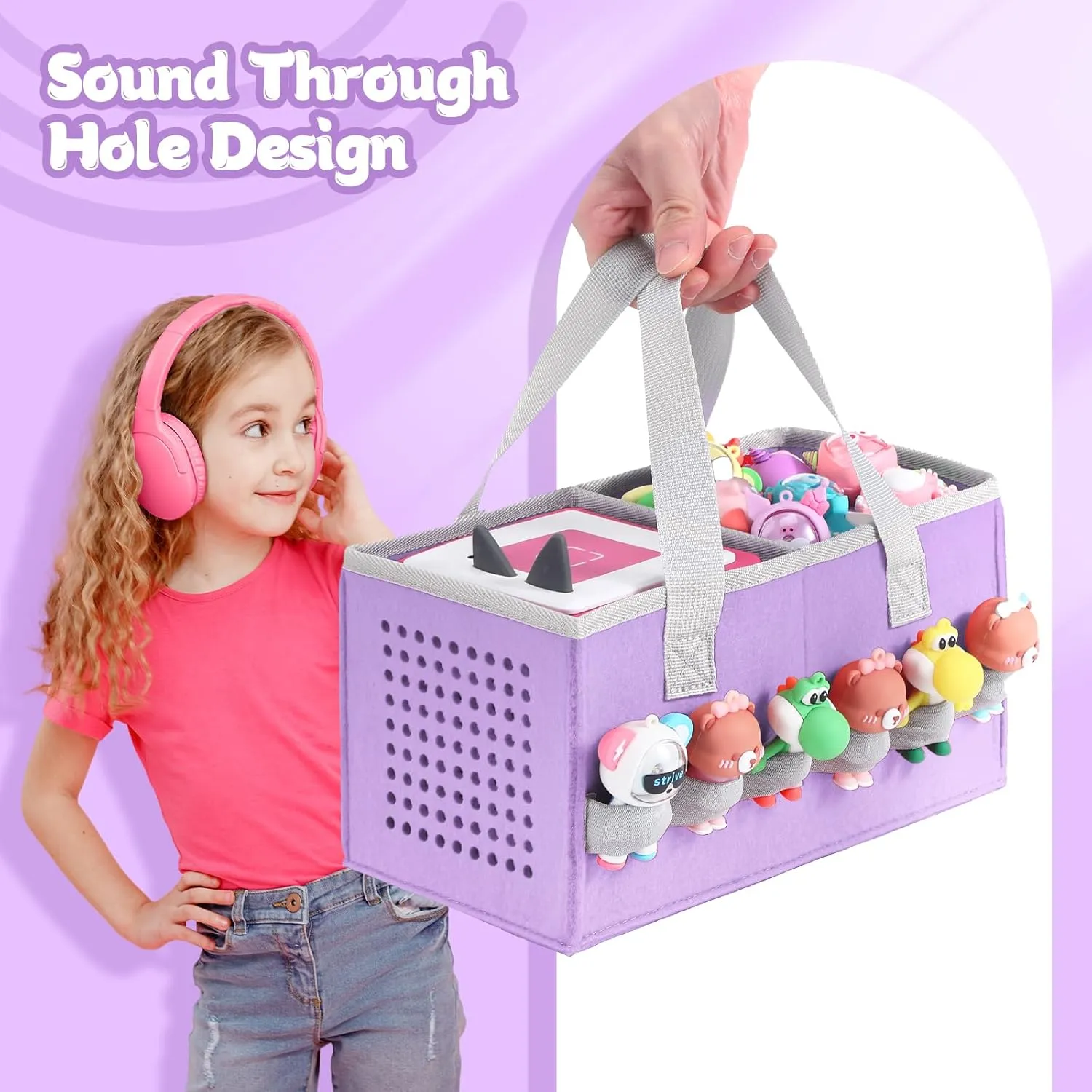 Carrying Case for Toniebox Starter Set and Tonies Figurines, Felt Organizer Travel Bag with Strap for Tonies Box, Travel Cloth Musical Toy Folding Bag for Toniebox Accessories