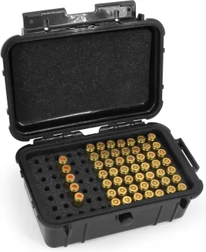 CASEMATIX Hard Shell 9mm Ammo Box for 5.56, 223 or 9mm Bullets - 8" Waterproof Airtight 84 Slot Ammo Case with Custom Impact Absorbing Ammo Can Foam