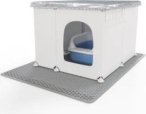 Cat Litter Box Enclosure, Large Cat Toilet Splash Guard Without Leakage (24"L × 18.9"W × 16.5"H) Foldable Litter Tray Screen with Non-Slip Mats & Dust Cover, Pet Bathroom Pee Shields (No Litter Box)