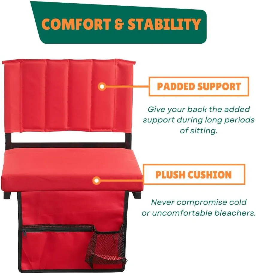 CBCOZY Box Bleachers Padded Cushion Foldable Stadium Seat Chairs with Shoulder Strap, Built-in Cup Holder