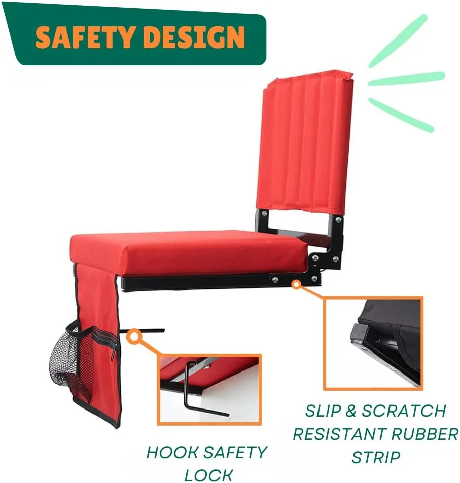 CBCOZY Box Bleachers Padded Cushion Foldable Stadium Seat Chairs with Shoulder Strap, Built-in Cup Holder