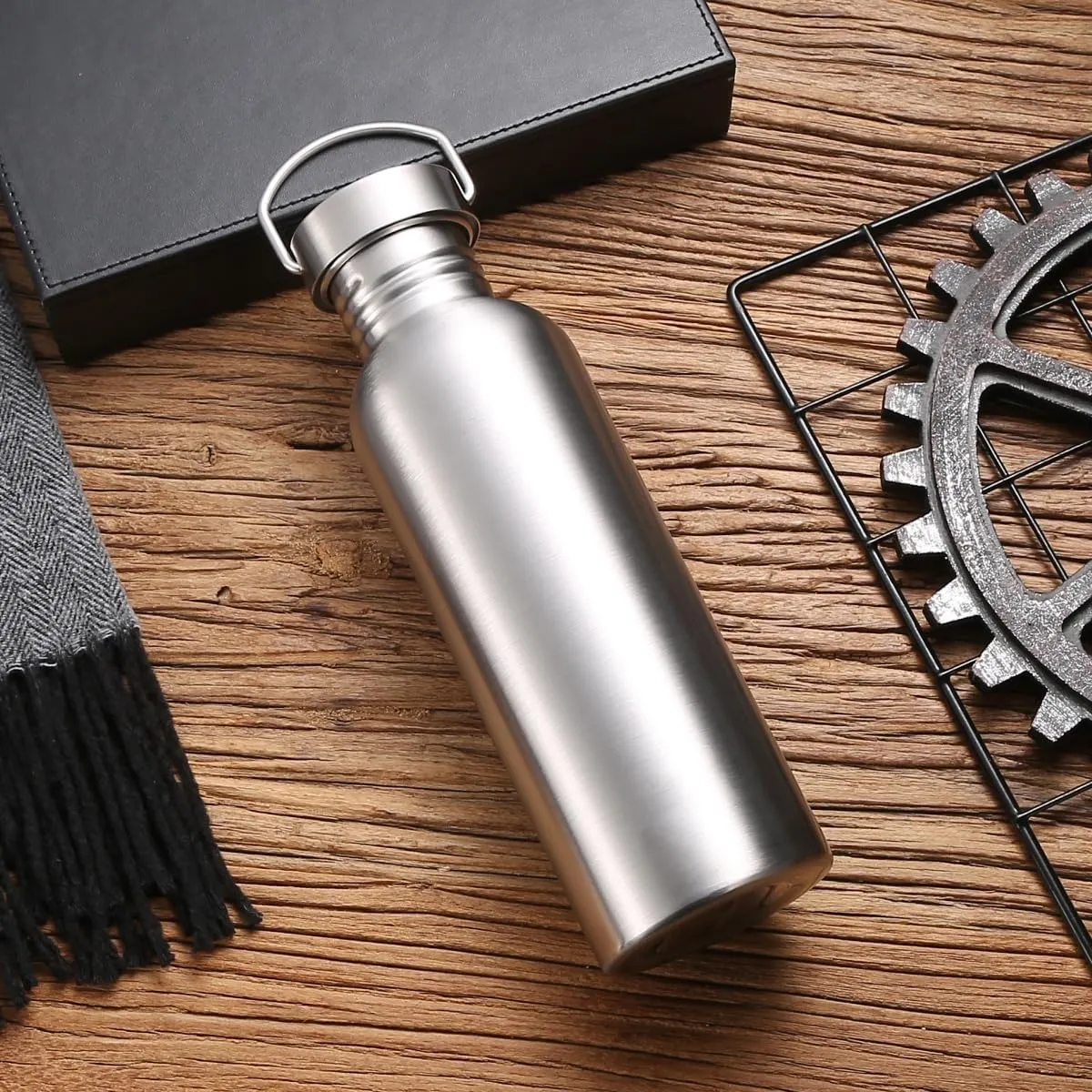 CDJ 68 oz Single Walled Stainless Steel Leak Proof Sports Water Bottle 18/8(304) metal water bottle for Cyclists, Runners, Hikers, Beach Goers, Picnics, Camping - BPA Free