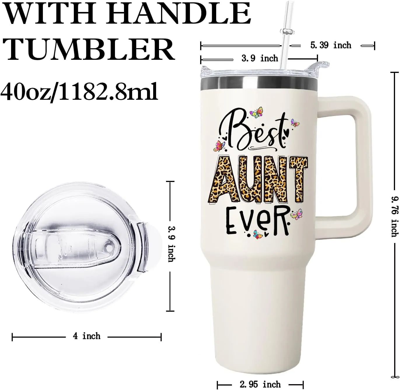 Ceovfoi Aunite Handle Tumbler with Handle Lid and Straw, 40 oz Best Auntie Ever Vacuum Insulated Travel Coffee Mug CupTumbler, Gifts for Aunt from Niece Nephew