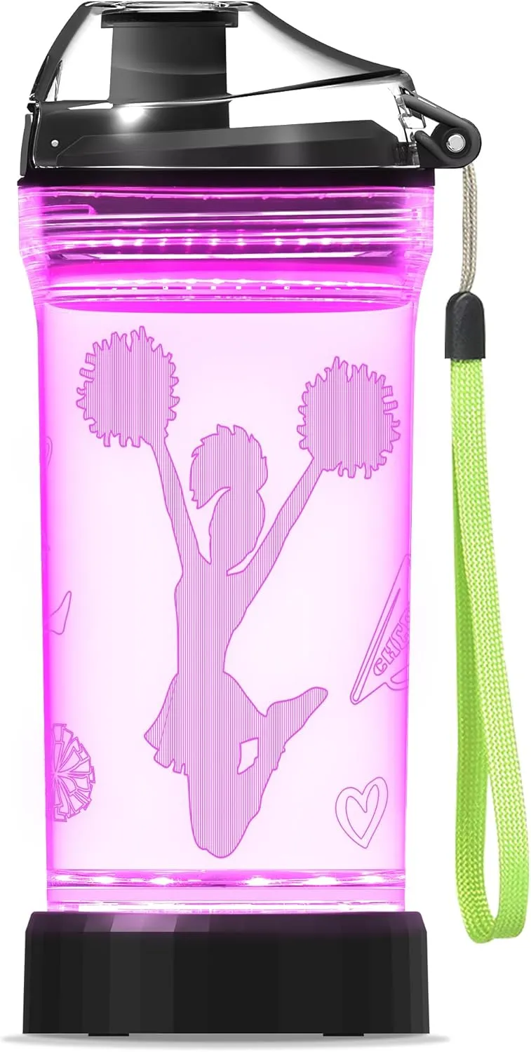 Cheerleaders Gifts for Girls, Light Up Kids Water Bottle,Cheerleaders Accessories Sport Cup with 3D Glowing LED Light - 14 OZ Tritan BPA-Free - Gifts for School, Camping, and Holidays