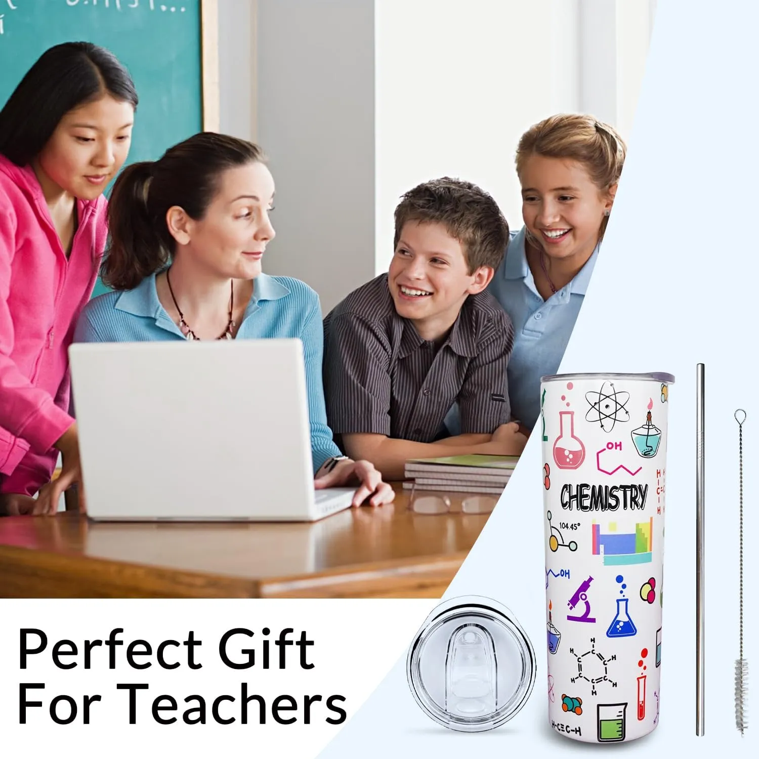 Chemistry Gift Chemistry Teacher Mug Chemistry Tumbler Cup Chemistry Teacher Gift for Women Men 20 Oz Stainless Steel Insulated Water Bottle With Lid and Straw