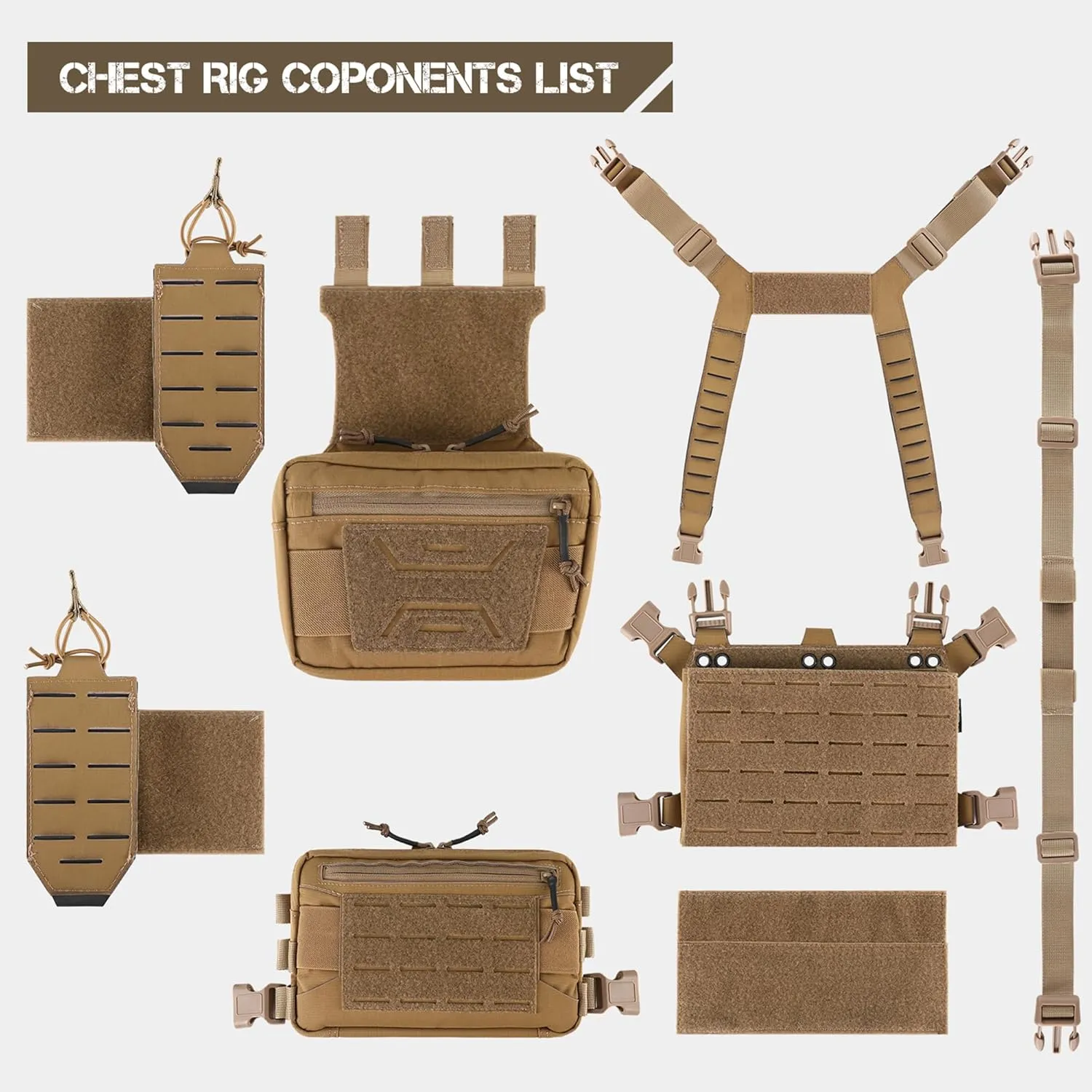 Chest Rig-Tactical Chest Rig，Molle Modular Micro Fight Chest Rigs Adjustable&Detachable with 5.56/7.62 Magazine Pouch
