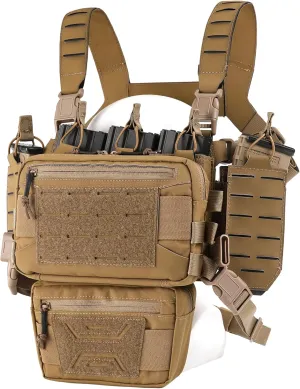 Chest Rig-Tactical Chest Rig，Molle Modular Micro Fight Chest Rigs Adjustable&Detachable with 5.56/7.62 Magazine Pouch