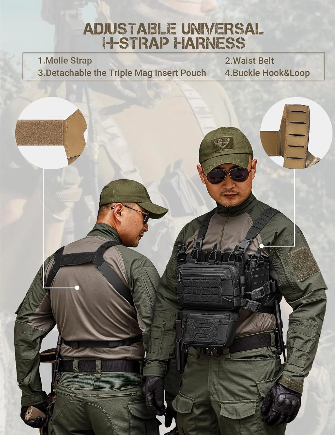 Chest Rig-Tactical Chest Rig，Molle Modular Micro Fight Chest Rigs Adjustable&Detachable with 5.56/7.62 Magazine Pouch