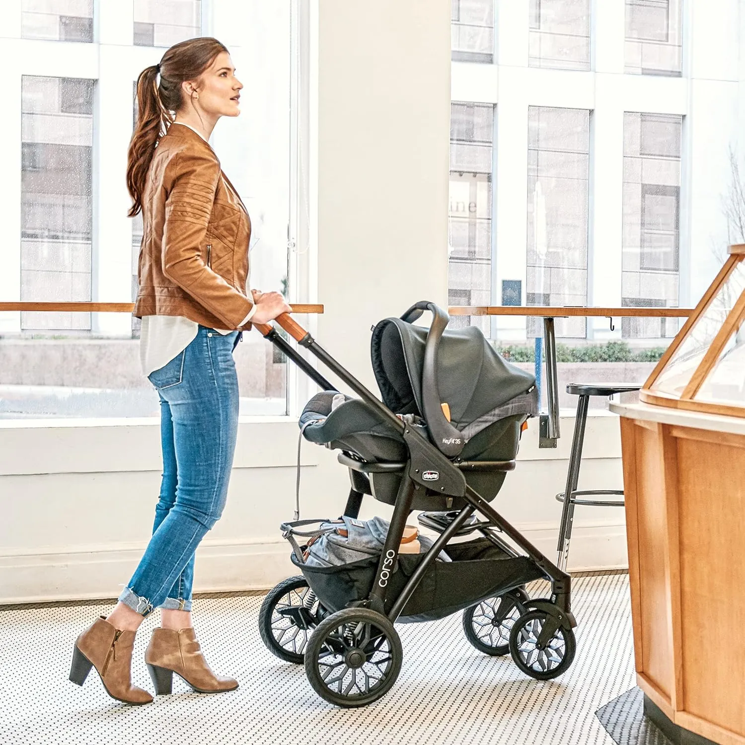 Chicco Corso LE Modular Travel System, Corso LE Stroller with KeyFit 35 Infant Car Seat and Base, Stroller and Car Seat Combo, Infant Travel System | Veranda/Grey
