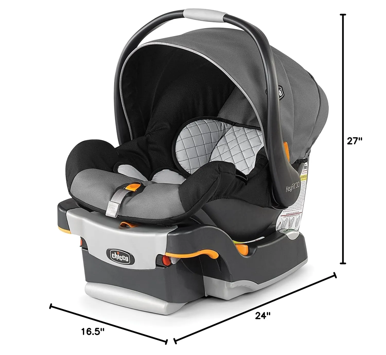 Chicco KeyFit® 30 Infant Car Seat and Base, Rear-Facing Seat for Infants 4-30 lbs., Infant Head and Body Support, Compatible with Chicco Strollers, Baby Travel Gear | Orion/Grey