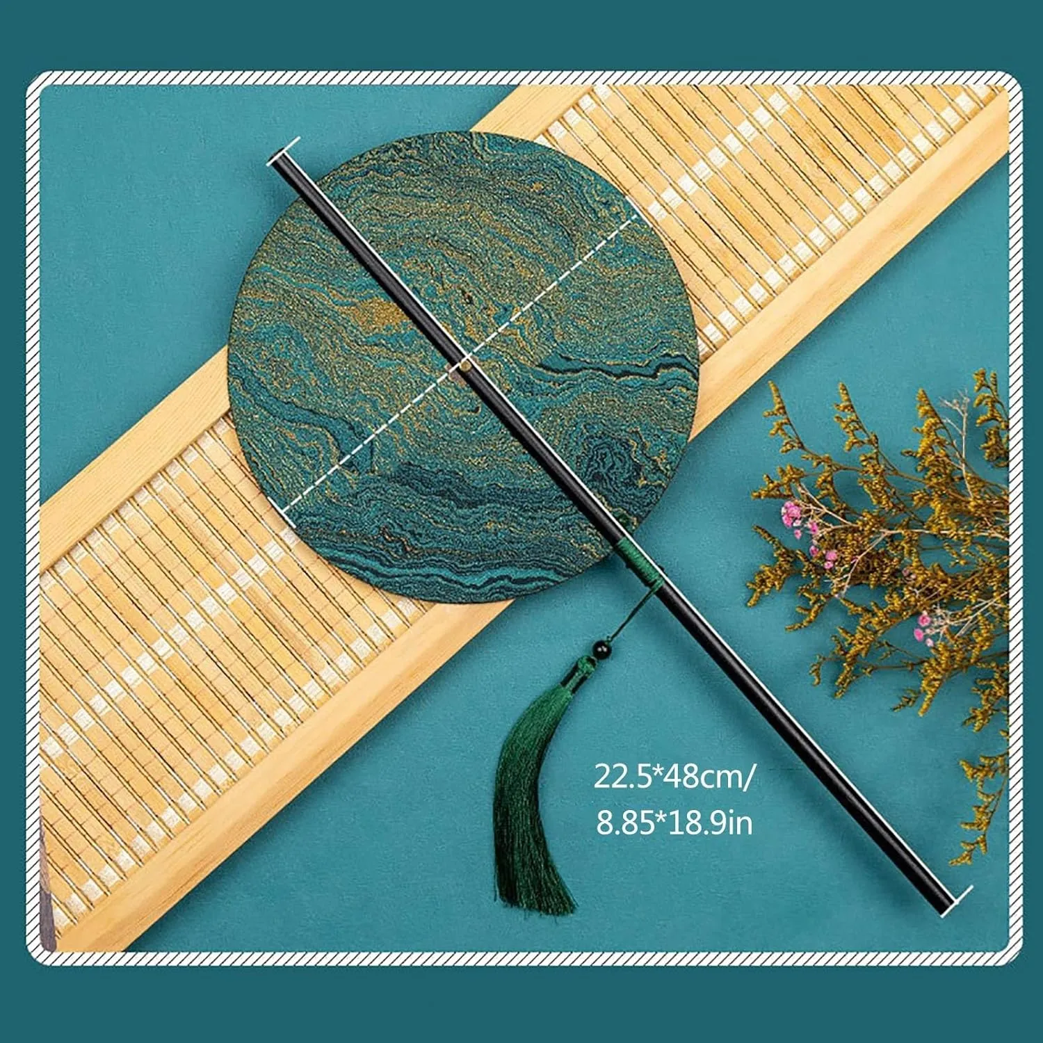 Chinese Round Fan, Foldable Storage Folding Fan, Chinese Tassel Round Silk Fans, Portable And Rollable Hand Fan Foldable(G)