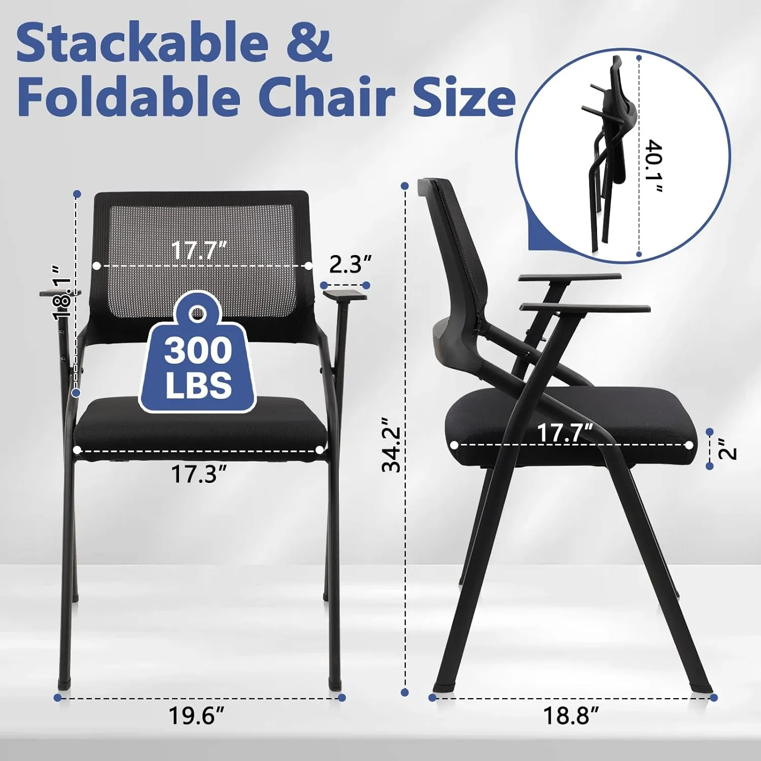 CLATINA Stackable & Foldable Office Chairs with Ergonomic Lumbar Support and Thickened Seat Cushion, Folding Mesh Fabric Reception Guest Chair for School Church Lobby Conference Room, Black