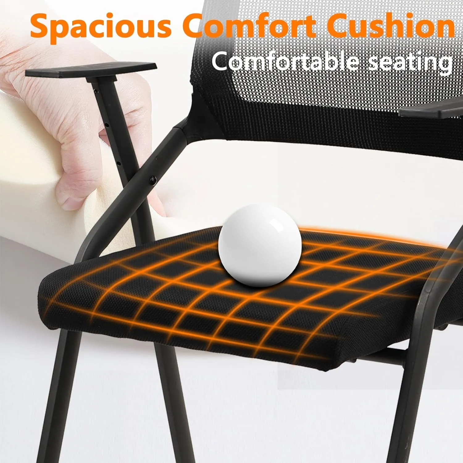 CLATINA Stackable & Foldable Office Chairs with Ergonomic Lumbar Support and Thickened Seat Cushion, Folding Mesh Fabric Reception Guest Chair for School Church Lobby Conference Room, Black