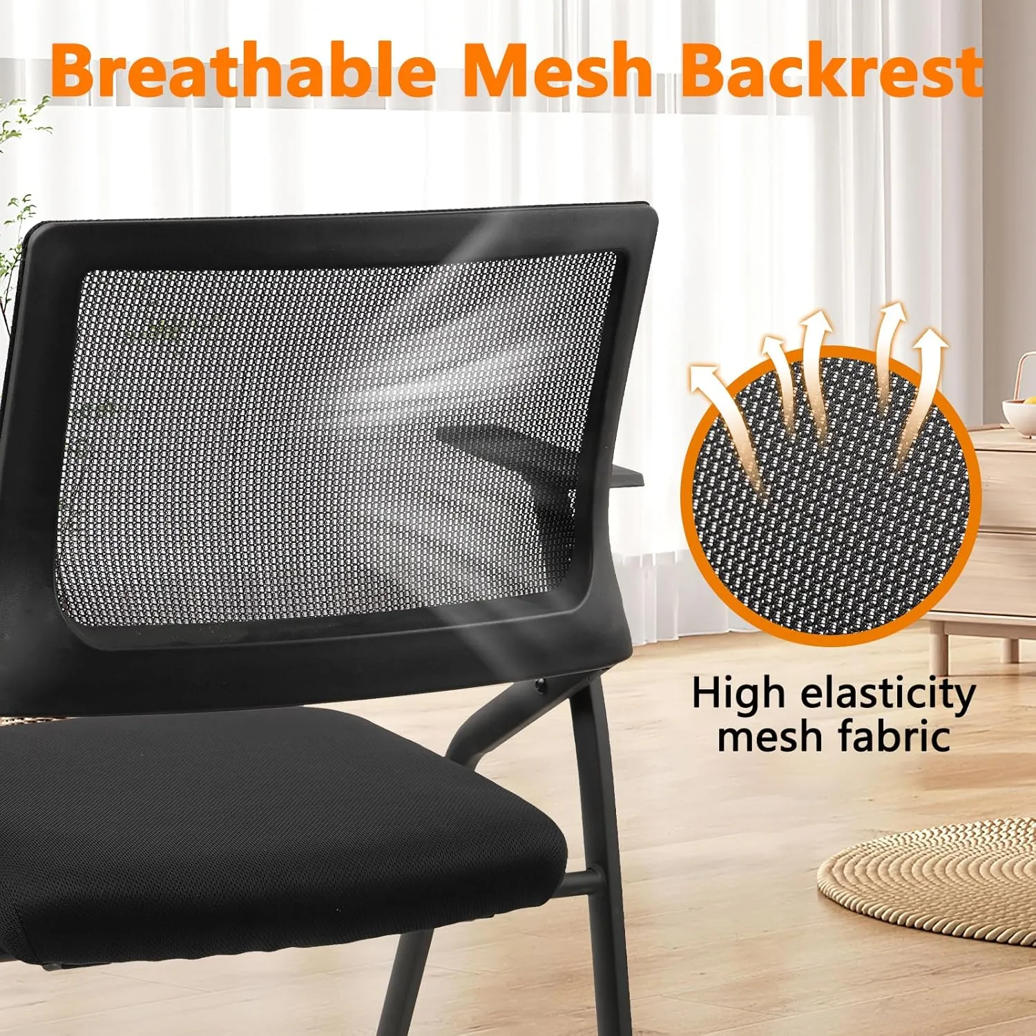 CLATINA Stackable & Foldable Office Chairs with Ergonomic Lumbar Support and Thickened Seat Cushion, Folding Mesh Fabric Reception Guest Chair for School Church Lobby Conference Room, Black