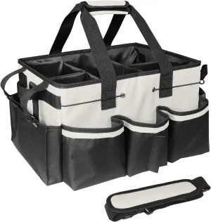 Cleaning Bags for Housekeepers, Large Cleaning Supplies Organizer with Handles & Shoulder Strap, Cleaning Caddy Bag with Foldable Divider for Cleaners, Car Horse Cleaning Bag(White)