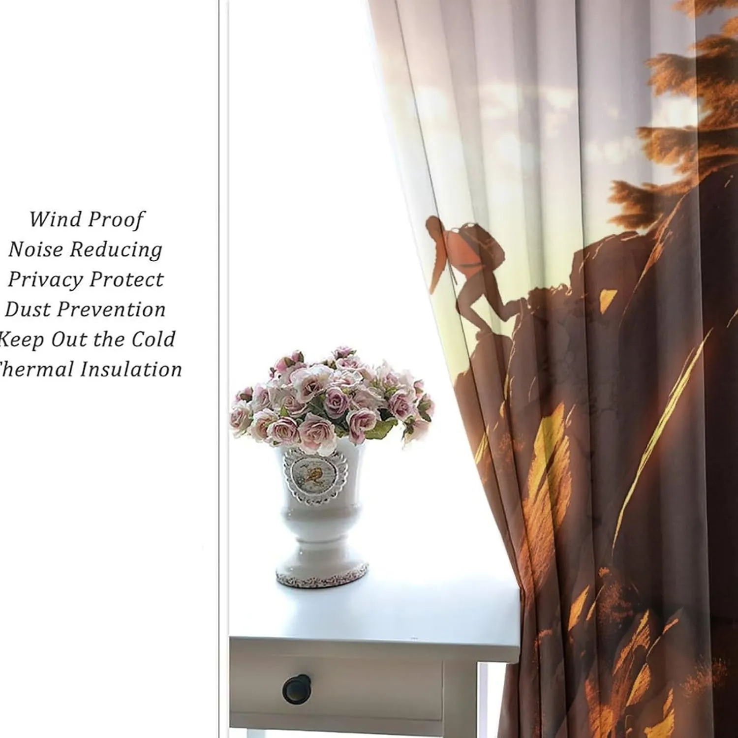 Climbing Athlete Curtains for Bedroom, Sunset Sky Mountain Forest Grommet Blackout Curtains Thermal Insulated Window Drapes for Living Room, 36W x 63L, 2 Panels
