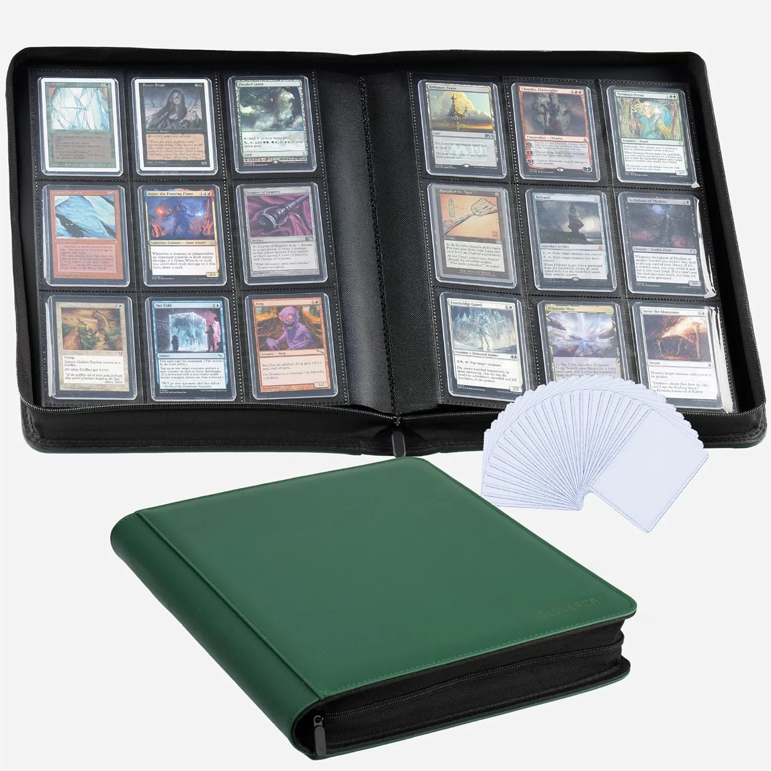 CLOVERCAT 9-Pocket Toploader Card Binder – Holds 252 Cards   20 Removable Sleeves, Trading Card Storage Case for MTG, Yugioh, TCG & Gaming Collections (Green)