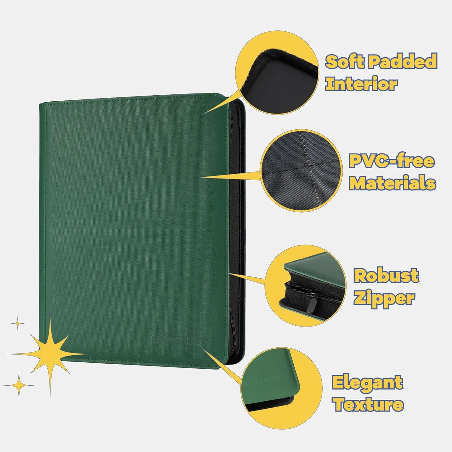 CLOVERCAT 9-Pocket Toploader Card Binder – Holds 252 Cards   20 Removable Sleeves, Trading Card Storage Case for MTG, Yugioh, TCG & Gaming Collections (Green)