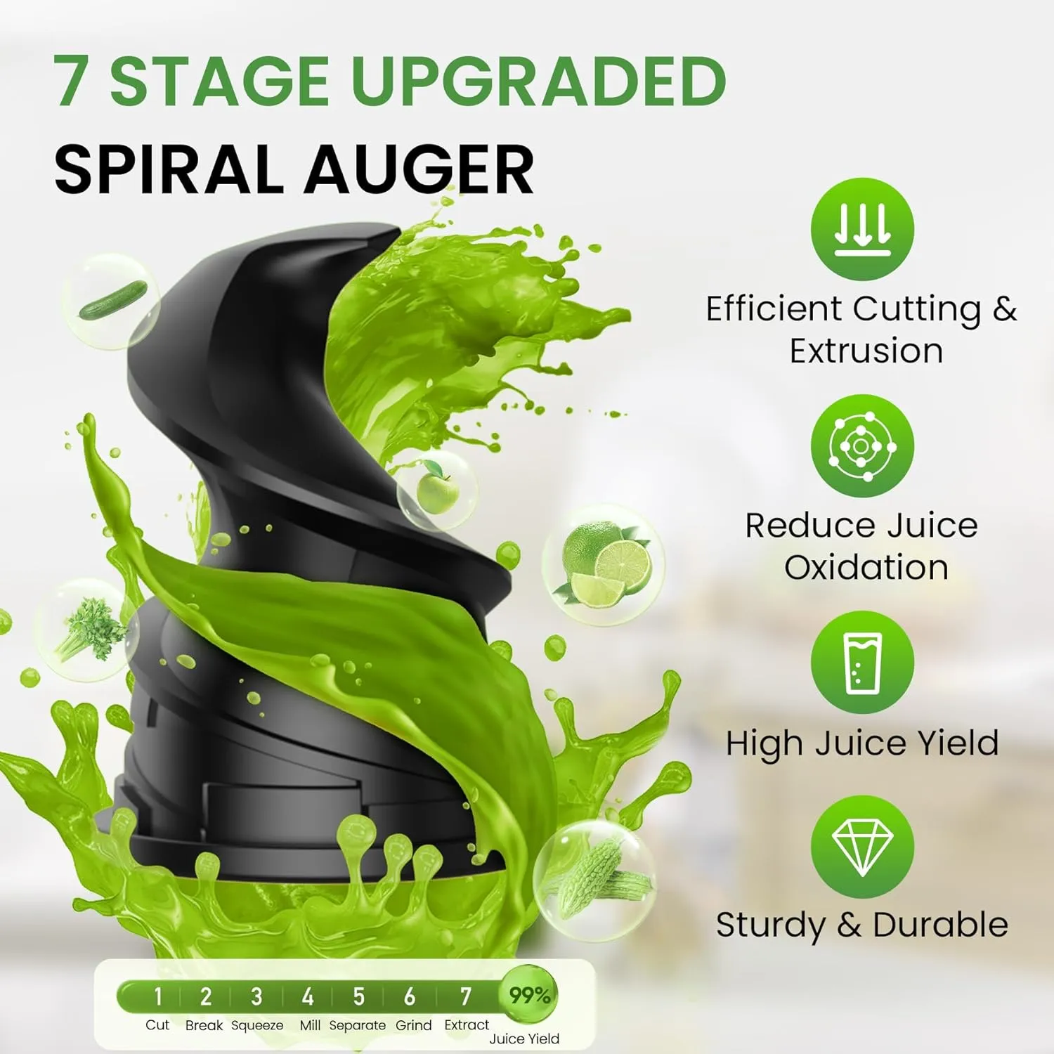Cold Press Juicer, INOVIVA Masticating Juicer Machines Compact, Slow Juicer with 70 RPM Low Speed, Juice Maker for Vegetable & Fruit, Portable Juice Extractor High Juice Yield & Easy to Clean, Black